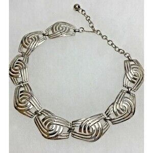 Vintage Silver Tone Abstract Link Necklace Modernist Geometric Statement Retro